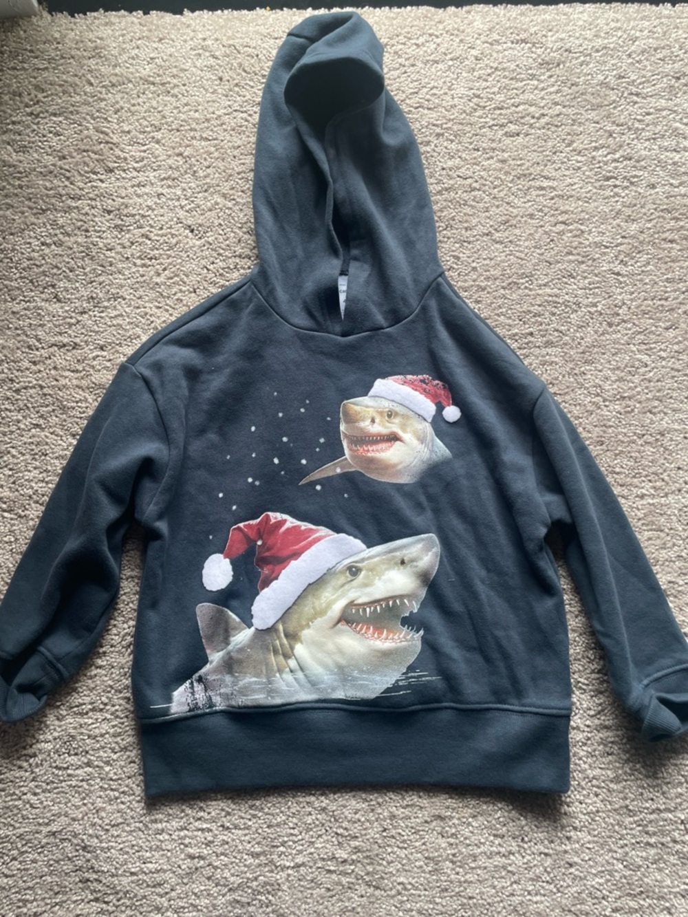 Black Shark Graphic Hoodie with Santa Hats boys 4T - Picture 2 of 6